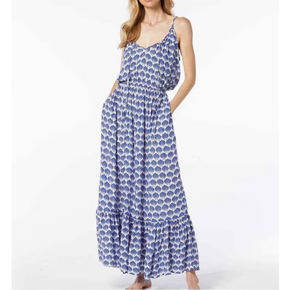 Kate Spade Blue and White Smocked Tiered Sundress Sea Shell Size XS Cover up